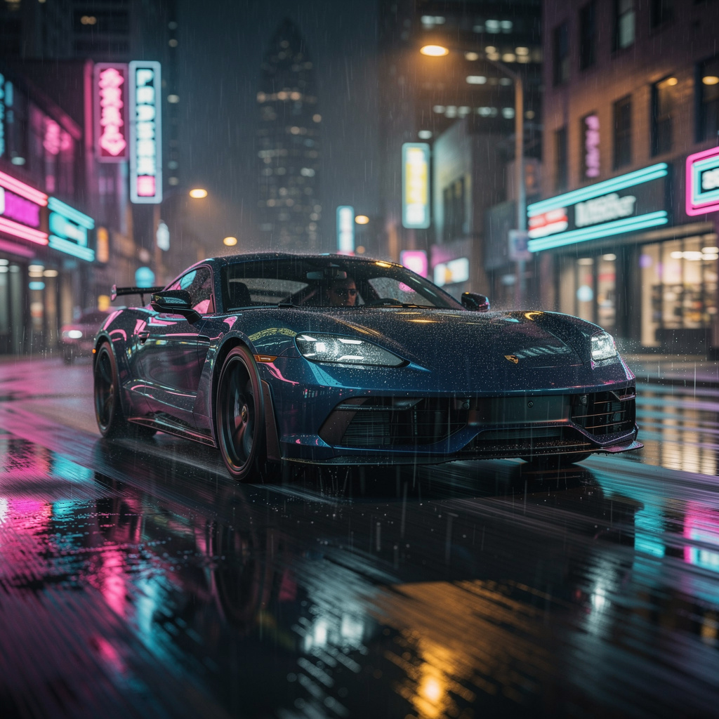 Éclairage de scène nocturne avec voiture