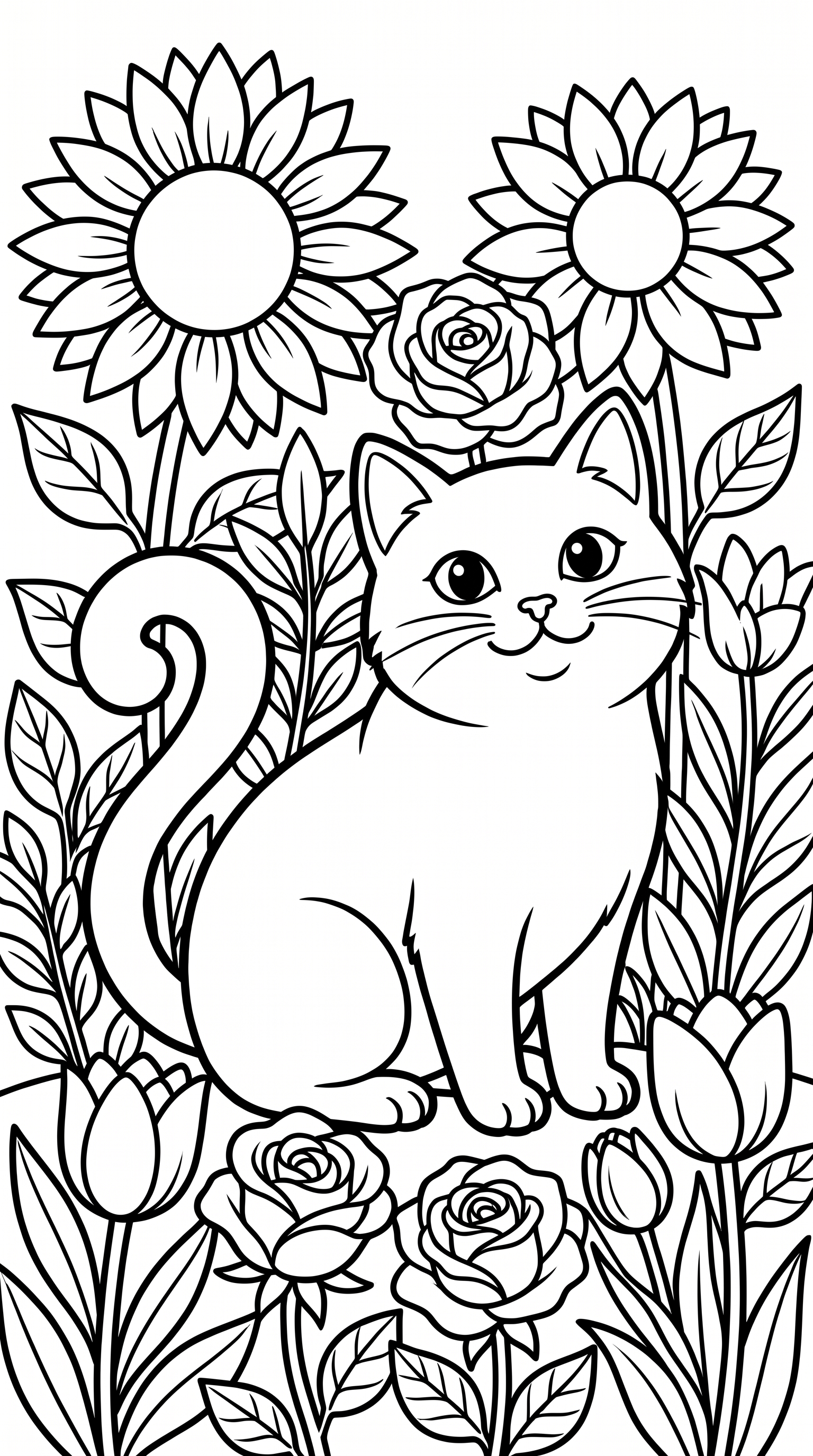 Cat in a flower garden