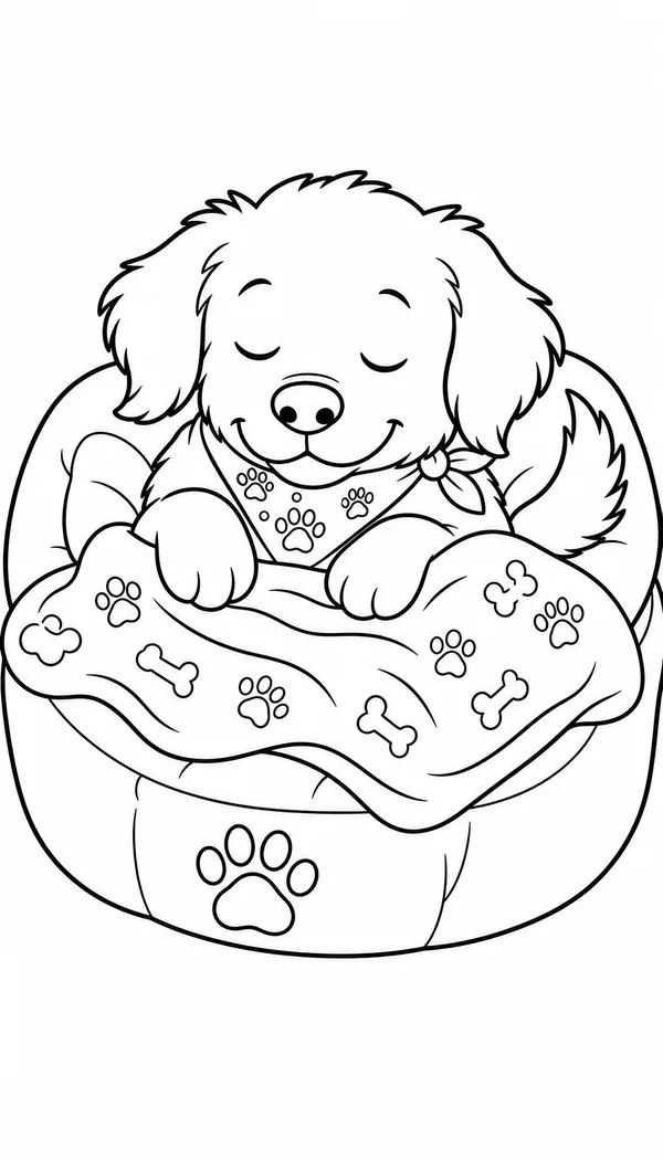 Page 3: sleeping in a cozy dog bed with a blanket