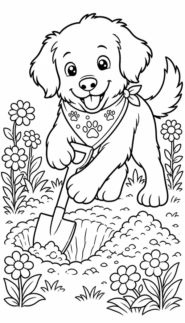 Page 9: digging a hole in the garden with flowers