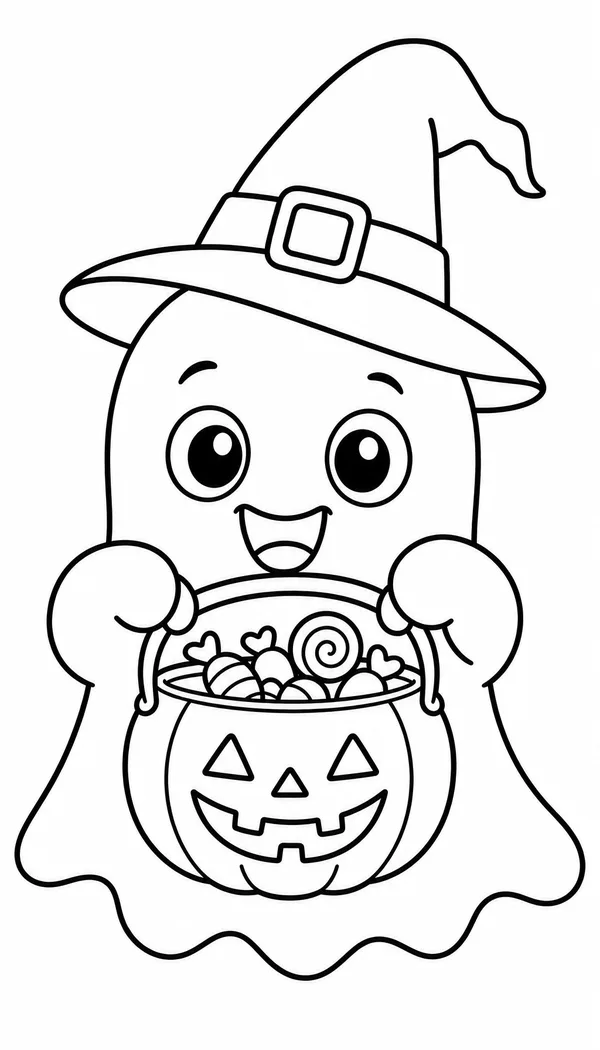 Page 1: trick-or-treating with a pumpkin candy basket