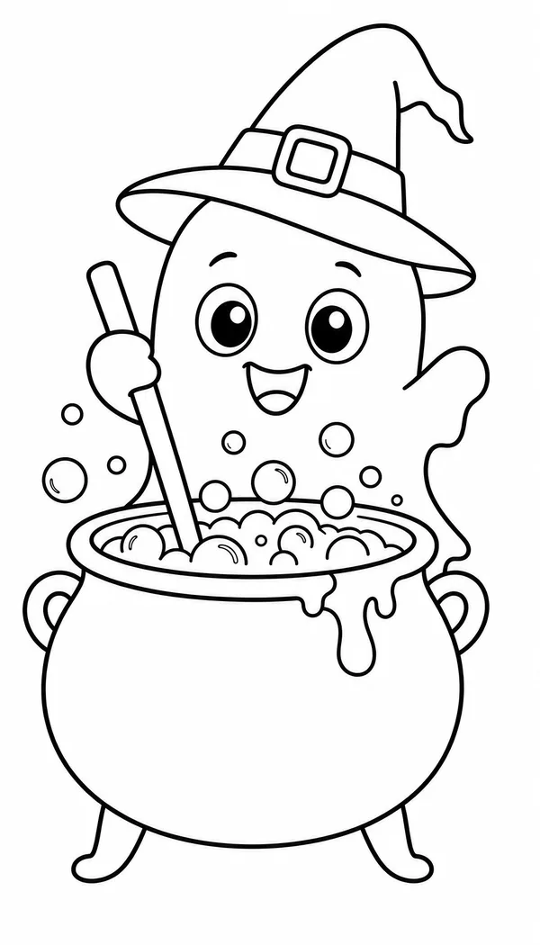 Page 4: brewing a bubbly potion in a big cauldron