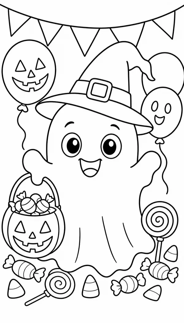 Page 6: at a halloween party with candy and balloons