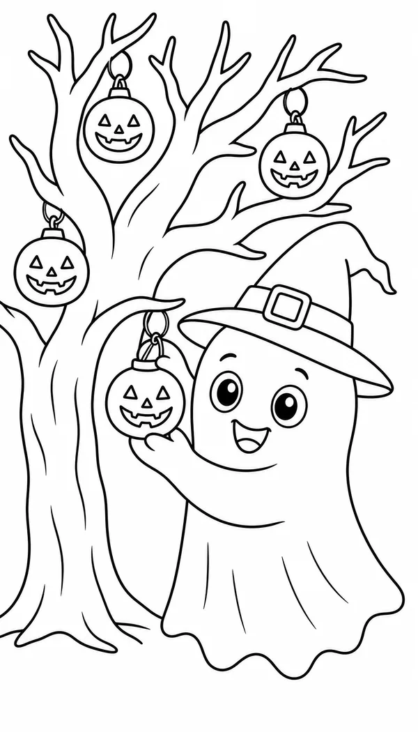 Page 9: decorating a tree with halloween lanterns