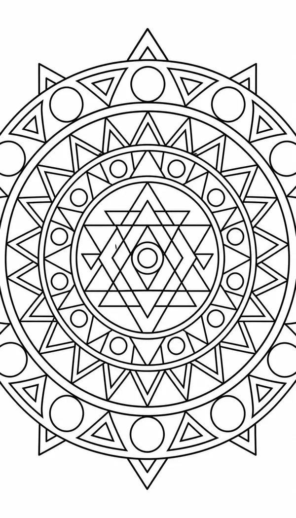 Page 2: geometric mandala with triangles and circles