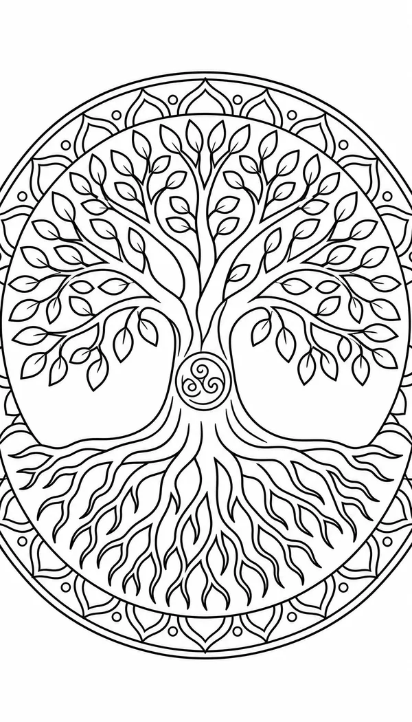 Page 9: tree of life mandala with branches and roots